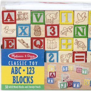 Melissa & Doug Deluxe Wooden ABC/123 1-Inch Blocks Set W/Storage Pouch (50 pcs)